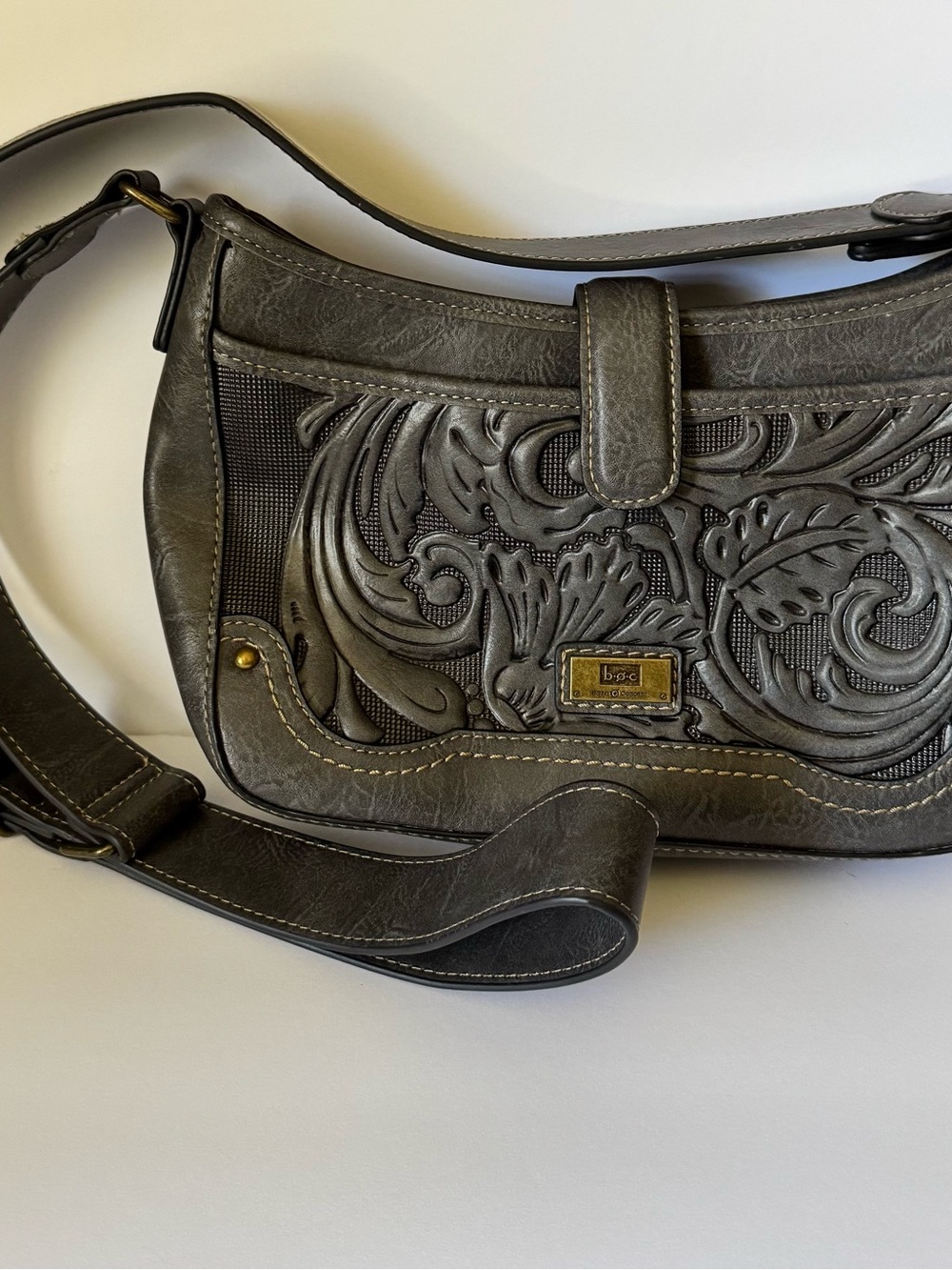 B.O.C. (Born Concept) Floral Embossed Crescent Shaped Shoulder Or Crossbody Bag